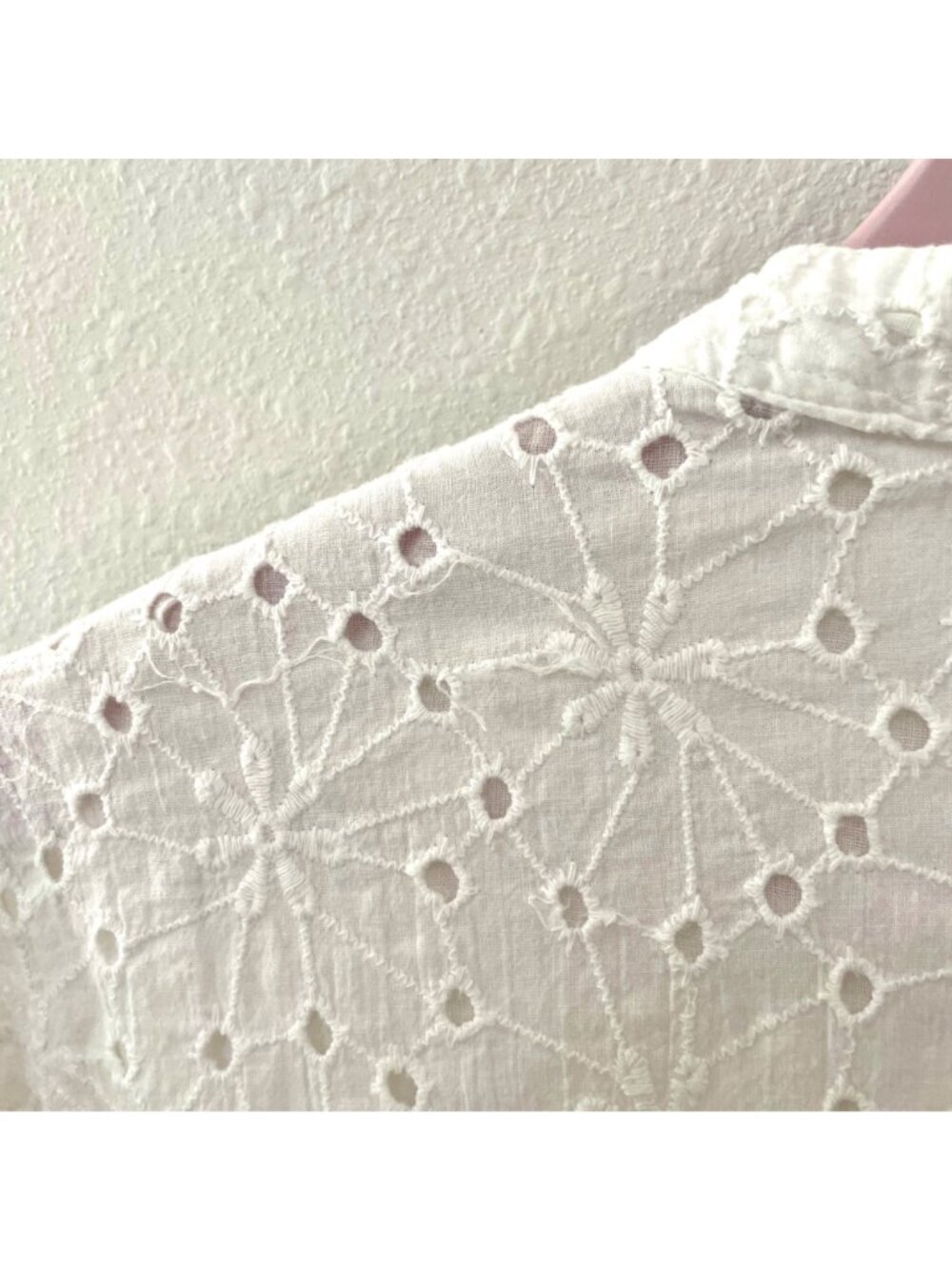 Dress Nado White Eyelet Tie Waist Midi Dress Size M Short Sleeve - Picture 8 of 8
